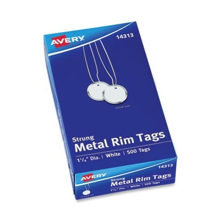 Avery Dennison Avery, Heavyweight Stock Metal Rim Tags, 1 1/4 Dia, White, 500/box 14313